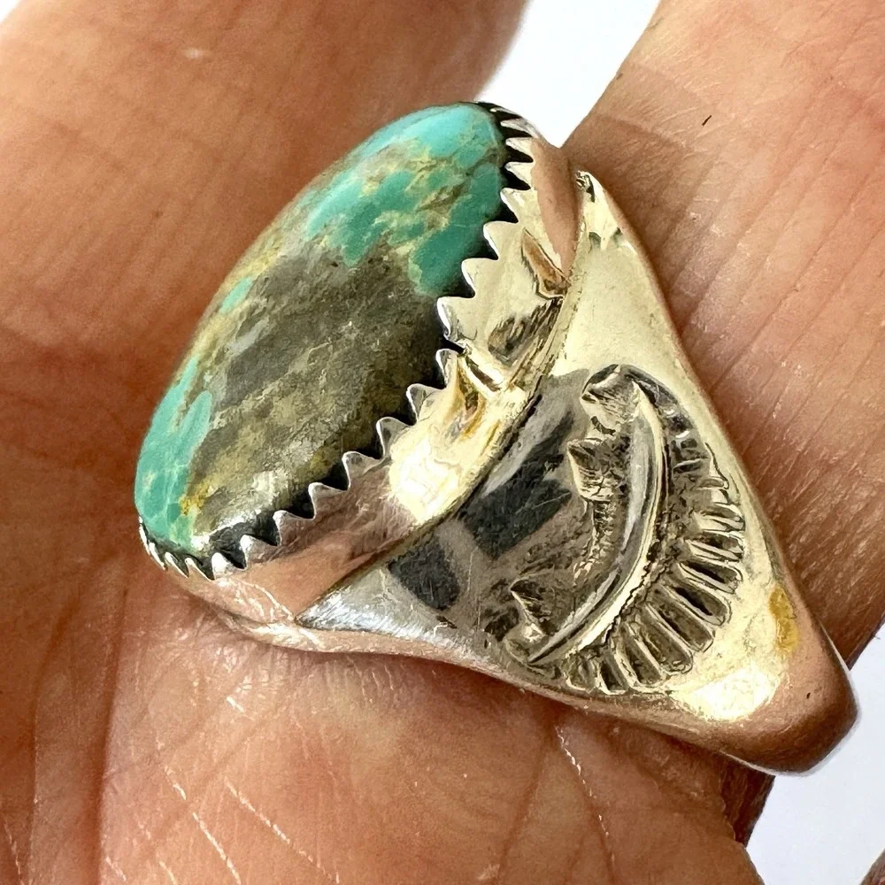 Navajo Turquoise Mens Ring Royston Sz 9 Annie Lincoln Sterling Handmade Band